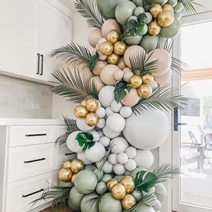 Woaipati Retro Avocado Green Balloon Garland Arch Kit Double-Stuffed Baby Blue Balloons Olive Balloon and Gold Metallic Chrome Latex Balloons Set for Wedding Birthday Balloons Baby Shower Decorations