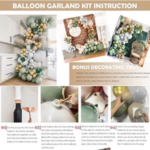 Woaipati Retro Avocado Green Balloon Garland Arch Kit Double-Stuffed Baby Blue Balloons Olive Balloon and Gold Metallic Chrome Latex Balloons Set for Wedding Birthday Balloons Baby Shower Decorations