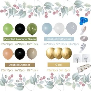 Woaipati Retro Avocado Green Balloon Garland Arch Kit Double-Stuffed Baby Blue Balloons Olive Balloon and Gold Metallic Chrome Latex Balloons Set for Wedding Birthday Balloons Baby Shower Decorations