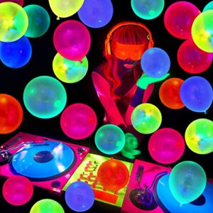 Neon Glow Party Balloons Glow in the Dark Balloons 12 Inch UV Latex Blacklight Balloons for Fluorescent Party Supply (60)