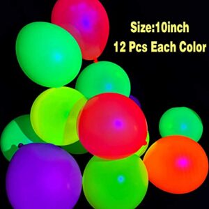 Neon Glow Party Balloons Glow in the Dark Balloons 12 Inch UV Latex Blacklight Balloons for Fluorescent Party Supply (60)