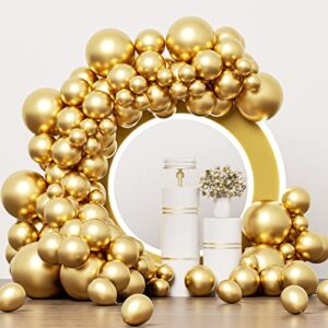125pcs metallic gold balloons different sizes pack, 18/12/10/5 inch chrome gold latex balloons garland kit for christmas birthday graduation party balloons