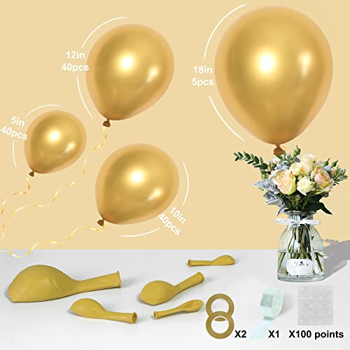 125pcs Metallic Gold Balloons Different Sizes Pack, 18/12/10/5 inch Chrome Gold Latex Balloons Garland Kit for Christmas Birthday Graduation Party Balloons