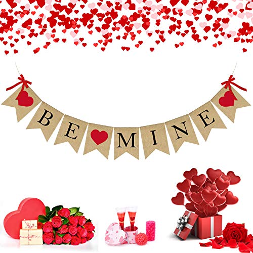 Be Mine Burlap Banner Happy Anniversary Decorations Wedding Anniversary Banner with Heart Sign Proposal Burlap Banner Wedding Party Anniversary Day Indoor/Outdoor Weeding Decorations Supplies