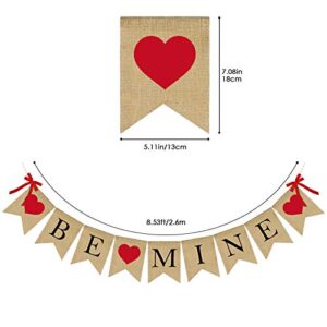 Be Mine Burlap Banner Happy Anniversary Decorations Wedding Anniversary Banner with Heart Sign Proposal Burlap Banner Wedding Party Anniversary Day Indoor/Outdoor Weeding Decorations Supplies