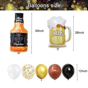 Heidaman Party Decorations For Men，Aged to Perfection Party Supplies，Men Birthday Decorations Include Whiskey Cackdrop Balloons Garland Arch Tablecloth Whiskey Bottle Beer Foil Balloons