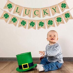 2 Pack St Patrick's Banner Burlap, Lucky Shamrock Burlap Garland Banners, St. Patrick's Day Decorations | Irish Lucky Day Home Decor | Mantel Fireplace Decor