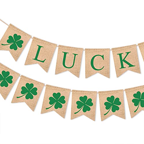 2 Pack St Patrick's Banner Burlap, Lucky Shamrock Burlap Garland Banners, St. Patrick's Day Decorations | Irish Lucky Day Home Decor | Mantel Fireplace Decor