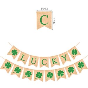 2 Pack St Patrick's Banner Burlap, Lucky Shamrock Burlap Garland Banners, St. Patrick's Day Decorations | Irish Lucky Day Home Decor | Mantel Fireplace Decor