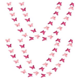 adlkgg butterfly hanging garland party decoration 4 pack, 3d paper butterfly bunting banner for wedding baby shower birthday home decor, pink