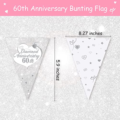 60th Anniversary Decorations, 60th Diamond Wedding Glitter Banners, 60th Anniversary Bunting Flag and Balloons for Anniversary Party Supplies