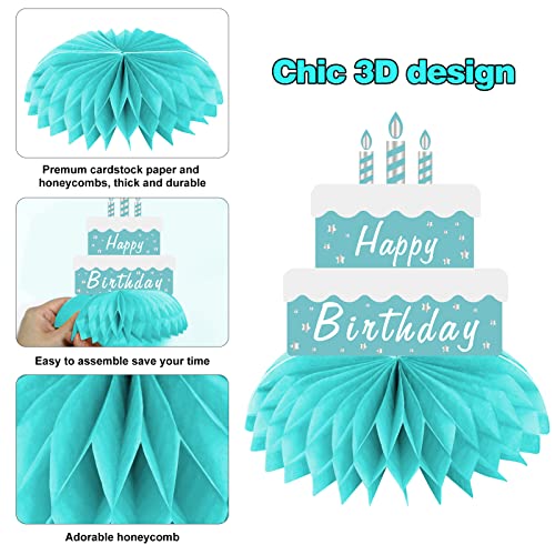 Teal Birthday Decorations Table Centerpieces for Women Girls, 8pcs Breakfast Blue Happy Birthday Honeycomb Centerpieces Party Supplies, Teal Blue Bday Party Table Topper Decor