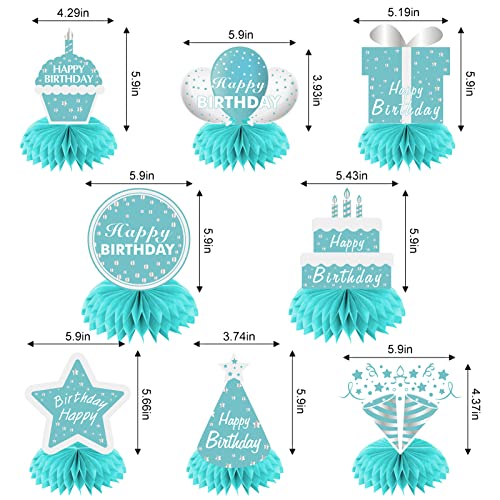 Teal Birthday Decorations Table Centerpieces for Women Girls, 8pcs Breakfast Blue Happy Birthday Honeycomb Centerpieces Party Supplies, Teal Blue Bday Party Table Topper Decor