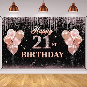vlipoeasn 21st birthday decorations for her rose gold 21st birthday backdrop 21st birthday banner happy 21st birthday party supplies 21 years old birthday decoration