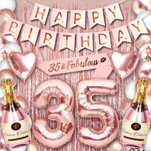 35th birthday party decorations rose gold supplies big set for women with happy birthday balloons banner and 35 digit balloon for her including latex and confetti balloons