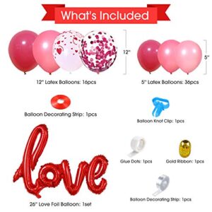HIPEEWO Valentines Day Party Decorations - Valentine's Day Decorations Including Banner, Paper Fans, Silk Rose Petals, Teddy Bear, Red Heart and Love Foil Balloons for Valentines, Anniversary, Wedding