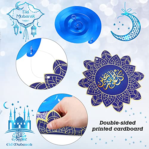 30 Pieces Ramadan Mubarak Decorations, Eid Mubarak Hanging Swirl Shining Gold Star Moon Lantern Ceiling Foil Decor for Eid Al-fitr Party Egyptian Holiday Decorations Supplies (Blue and Gold)