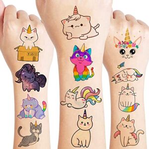 caticorn temporary tattoos birthday party supplies decorations 96pcs cat unicorn tattoos stickers cute party favors kids girls boys gifts classroom school prizes themed christmas