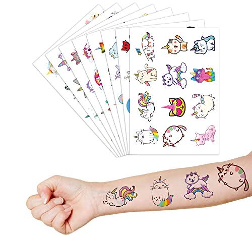 Caticorn Temporary Tattoos Birthday Party Supplies Decorations 96PCS Cat Unicorn Tattoos Stickers Cute Party Favors Kids Girls Boys Gifts Classroom School Prizes Themed Christmas