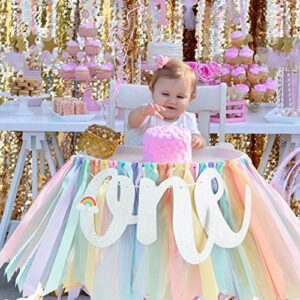 BEISHIDA 1st Birthday High Chair Banner Multicolor Rainbow Theme First Birthday Banner for One Birthday Highchair Garland Baby Shower Photo Booth Props Party Decorations(Dark Rainbow Highchair Banner)