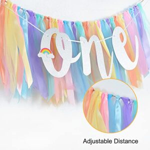 BEISHIDA 1st Birthday High Chair Banner Multicolor Rainbow Theme First Birthday Banner for One Birthday Highchair Garland Baby Shower Photo Booth Props Party Decorations(Dark Rainbow Highchair Banner)