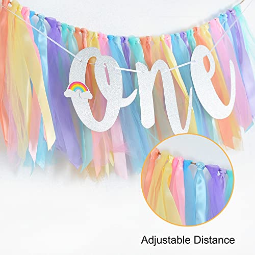 BEISHIDA 1st Birthday High Chair Banner Multicolor Rainbow Theme First Birthday Banner for One Birthday Highchair Garland Baby Shower Photo Booth Props Party Decorations(Dark Rainbow Highchair Banner)