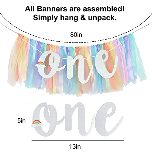 BEISHIDA 1st Birthday High Chair Banner Multicolor Rainbow Theme First Birthday Banner for One Birthday Highchair Garland Baby Shower Photo Booth Props Party Decorations(Dark Rainbow Highchair Banner)