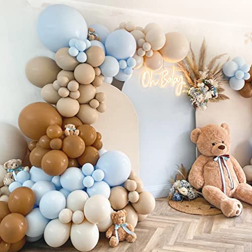 Brown And Blue Balloon Garland Kit Blue Nude Coffee Brown Apricot Double Stuffed Latex Balloons For Teddy Bear Baby Shower Jungle Safari Theme Party Gender Reveal Birthday Party Decorations