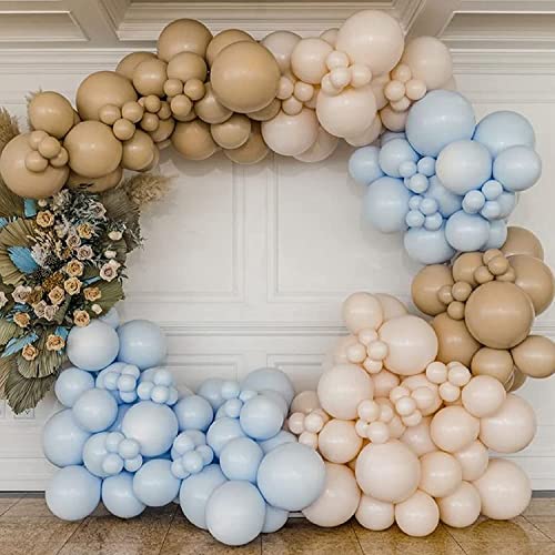 Brown And Blue Balloon Garland Kit Blue Nude Coffee Brown Apricot Double Stuffed Latex Balloons For Teddy Bear Baby Shower Jungle Safari Theme Party Gender Reveal Birthday Party Decorations