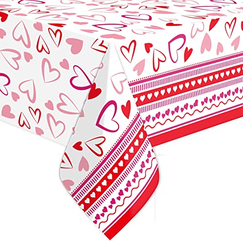 FANCY LAND Valentine Tablecloth 3 Pack Heart Red Plastic Party Decorations 54 X 108 Table Cover