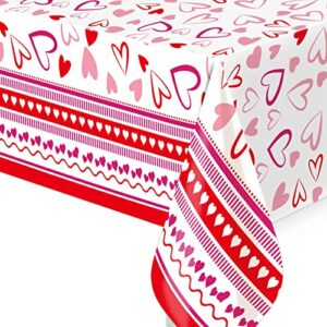 FANCY LAND Valentine Tablecloth 3 Pack Heart Red Plastic Party Decorations 54 X 108 Table Cover