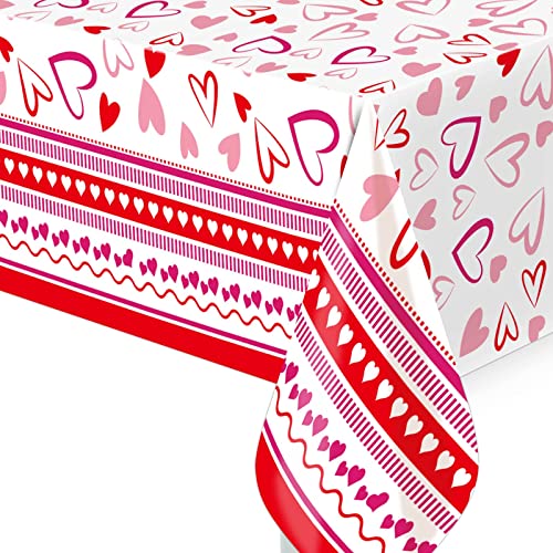 FANCY LAND Valentine Tablecloth 3 Pack Heart Red Plastic Party Decorations 54 X 108 Table Cover