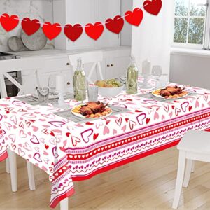 FANCY LAND Valentine Tablecloth 3 Pack Heart Red Plastic Party Decorations 54 X 108 Table Cover