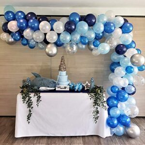 rc&z navy blue balloon garland arch kit – 120 with royal blue, baby blue, white, silver metallic and confetti latex balloons for baby shower decorations bachelorette birthday party backdrop background