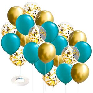 teal gold balloons for teal turquoise gold birthday decorations for women of 30pcs teal gold bridal shower decorations/teal gold wedding decorations/gold confetti balloons