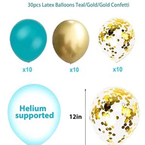 Teal Gold Balloons for Teal Turquoise Gold Birthday Decorations for Women of 30pcs Teal Gold Bridal Shower Decorations/Teal Gold Wedding Decorations/Gold Confetti Balloons