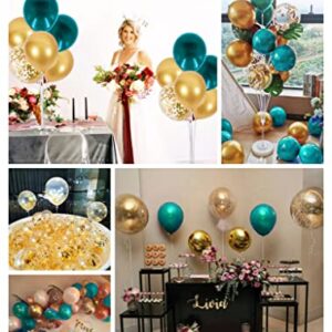 Teal Gold Balloons for Teal Turquoise Gold Birthday Decorations for Women of 30pcs Teal Gold Bridal Shower Decorations/Teal Gold Wedding Decorations/Gold Confetti Balloons