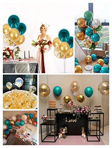 Teal Gold Balloons for Teal Turquoise Gold Birthday Decorations for Women of 30pcs Teal Gold Bridal Shower Decorations/Teal Gold Wedding Decorations/Gold Confetti Balloons