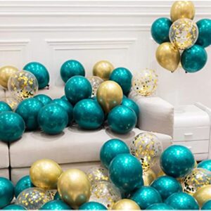 Teal Gold Balloons for Teal Turquoise Gold Birthday Decorations for Women of 30pcs Teal Gold Bridal Shower Decorations/Teal Gold Wedding Decorations/Gold Confetti Balloons