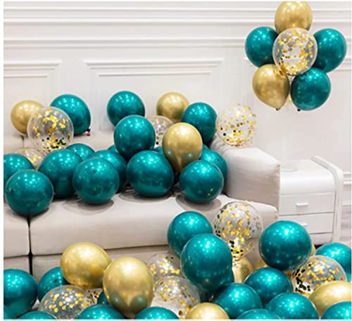 Teal Gold Balloons for Teal Turquoise Gold Birthday Decorations for Women of 30pcs Teal Gold Bridal Shower Decorations/Teal Gold Wedding Decorations/Gold Confetti Balloons