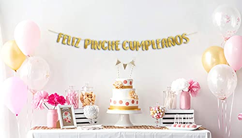 Feliz Pinche Cumpleaños Gold Glitter Banner, Spanish Happy Birthday Banner, Fiesta Mexican Themed Birthday Party Decorations