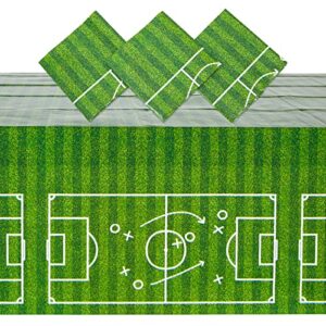 blue panda 3 pack grass table cloths for parties, soccer themed birthday party supplies (54 x 108 in)