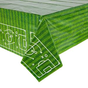 BLUE PANDA 3 Pack Grass Table Cloths for Parties, Soccer Themed Birthday Party Supplies (54 x 108 in)