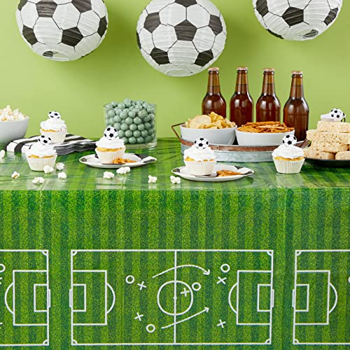 BLUE PANDA 3 Pack Grass Table Cloths for Parties, Soccer Themed Birthday Party Supplies (54 x 108 in)