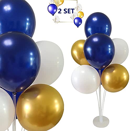 lkrzoa 2 Packs balloons Stand kit Table Decorations Gold Blue White Balloons Table Centerpiece Supplies for Christmas New Year Wedding Anniversary Graduation Birthday Shower Baby Party