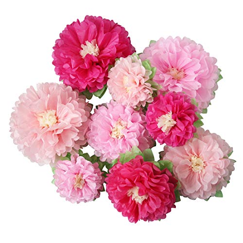 Mybbshower Pink Paper Flower Wedding Centerpiece Birthday Party Backdrop Nursery Room Wall Home Decoration Pack of 9