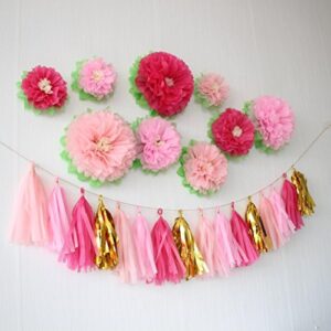 Mybbshower Pink Paper Flower Wedding Centerpiece Birthday Party Backdrop Nursery Room Wall Home Decoration Pack of 9