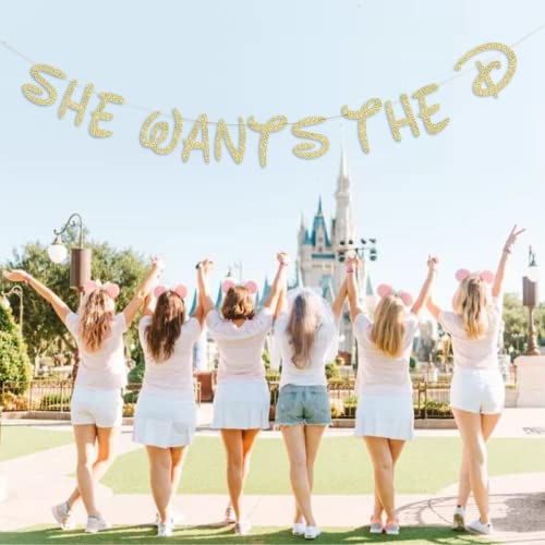 Party101 She Wants the D Banner - Disney Bachelorette Party Decorations Naughty - Bachelorette Party Favors & Supplies - Ladies Girls Night Decorations for Adults - Divorce Party Decorations for Women