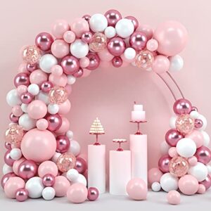 pink and white balloon garland kit, jogams 5/12/18 pink balloon arch kit with white rose gold confetti mauve balloons for woman girl birthday/girl baby shower/mother’s day/engagement party decorations