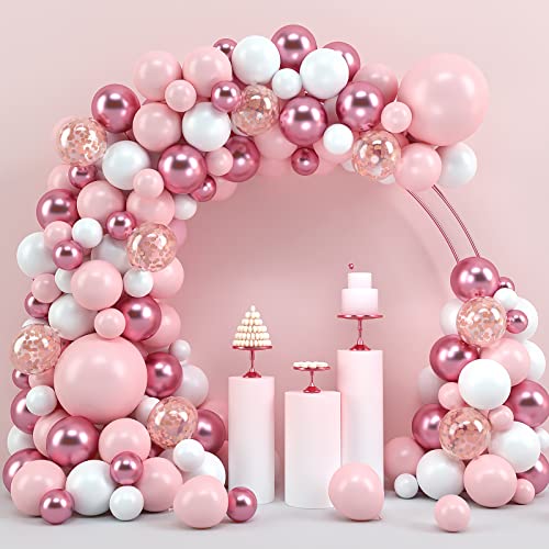 Pink and White Balloon Garland Kit, JOGAMS 5/12/18 Pink Balloon Arch Kit with White Rose Gold Confetti Mauve Balloons for Woman Girl Birthday/Girl Baby Shower/Mother's Day/Engagement Party Decorations